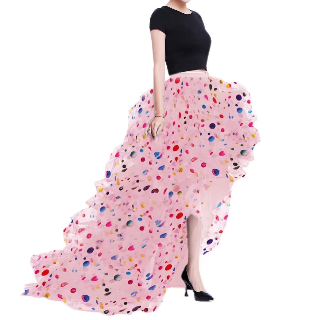 WDPL Women’s High Low Ruffled Tulle Skirt, Long Back Hem for Party Evening