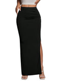 BEAUDRM Women's Sexy Maxi Skirt Side Split Thigh Bodycon Long Skirts