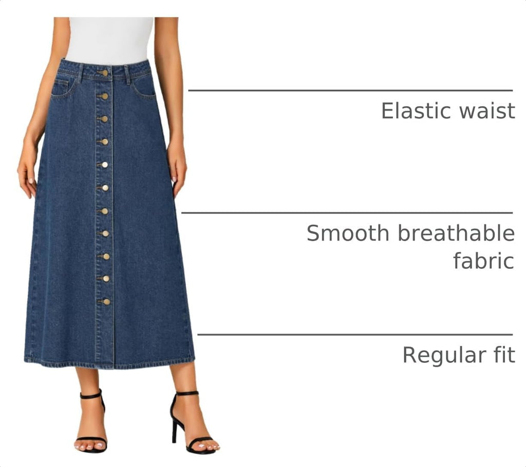 Vrtige Women's High Waisted Long Denim Skirt