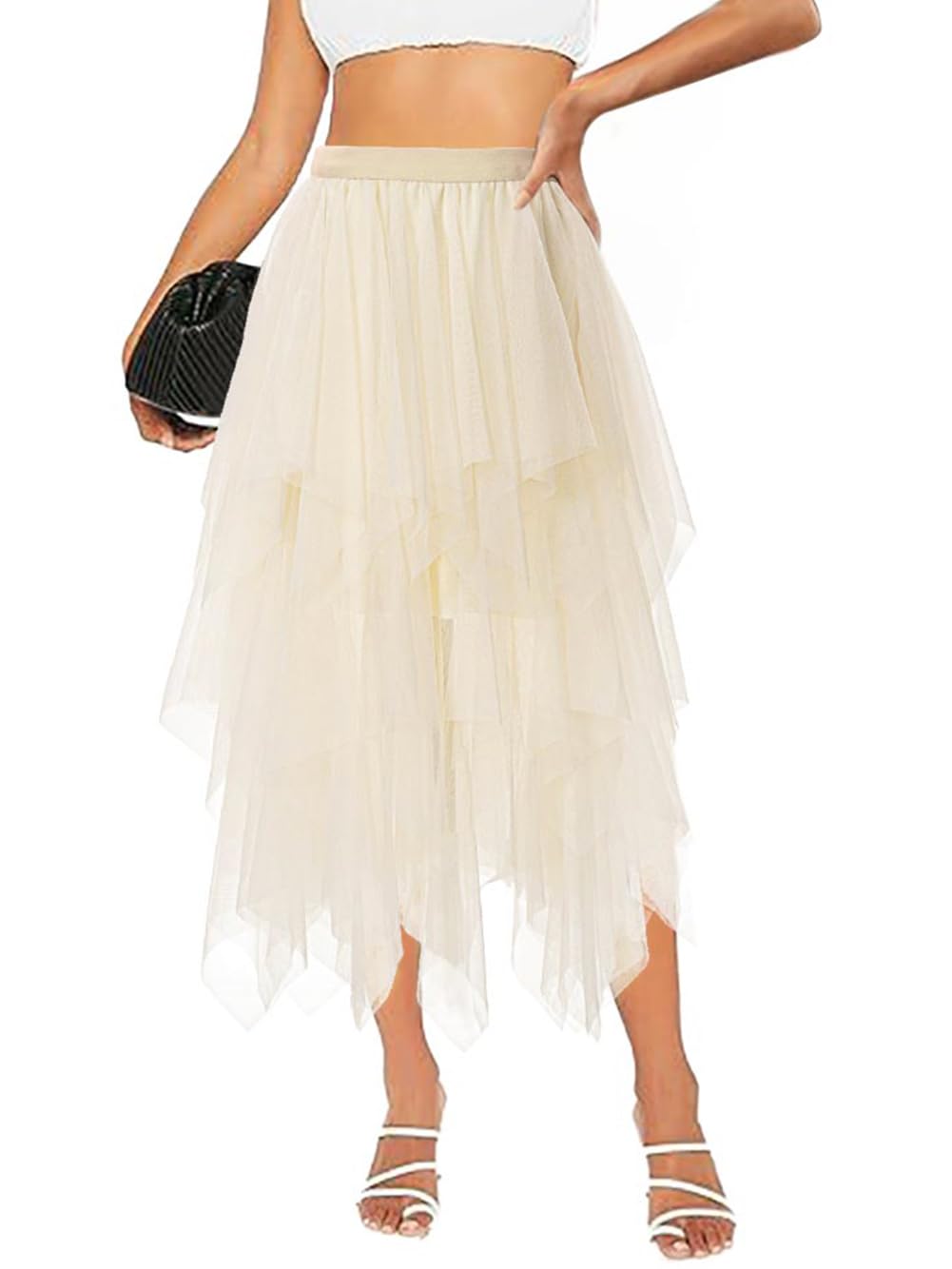 Tulle Skirts for Women Midi Long Tutu Skirt A-Line Mesh Layered Fairy Trendy High Elastic Waist Halloween Skirts