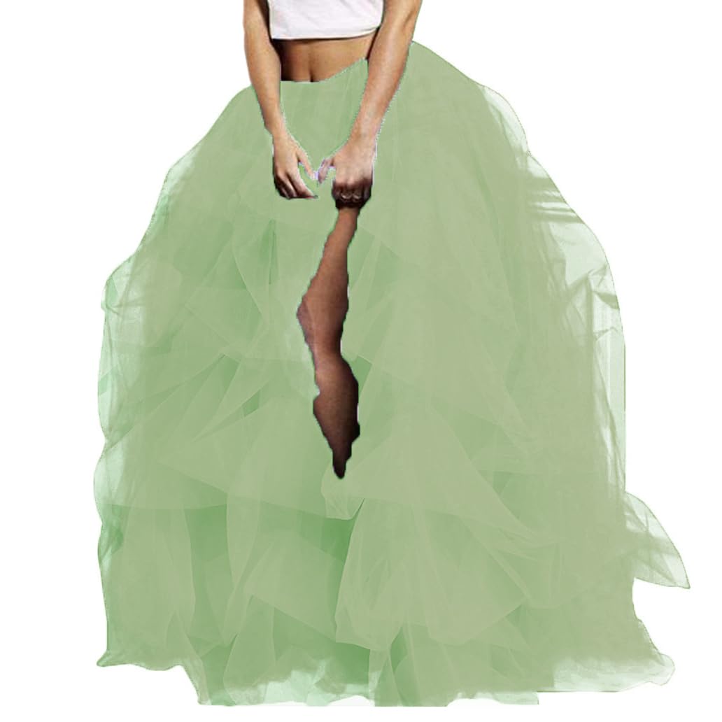 WDPL Women's Long Maxi Slit Tulle Special Occasion Bustle Night Out Skirt