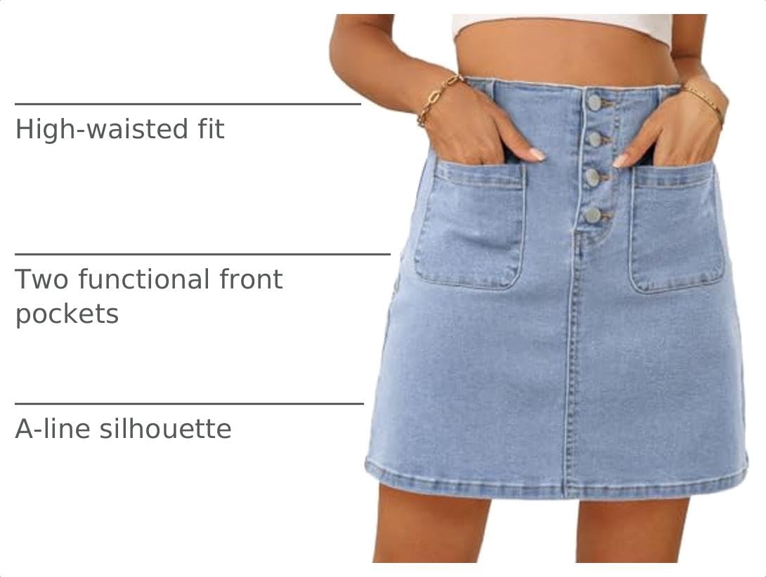 Sidefeel Women's Jean Skirt High Waist Denim Skirt