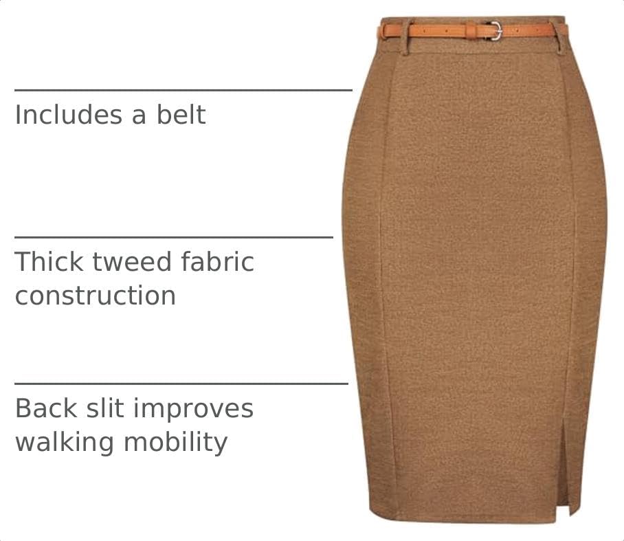 Kate Kasin Women Tweed Pencil Skirt, Knee Length Skirts with Slit
