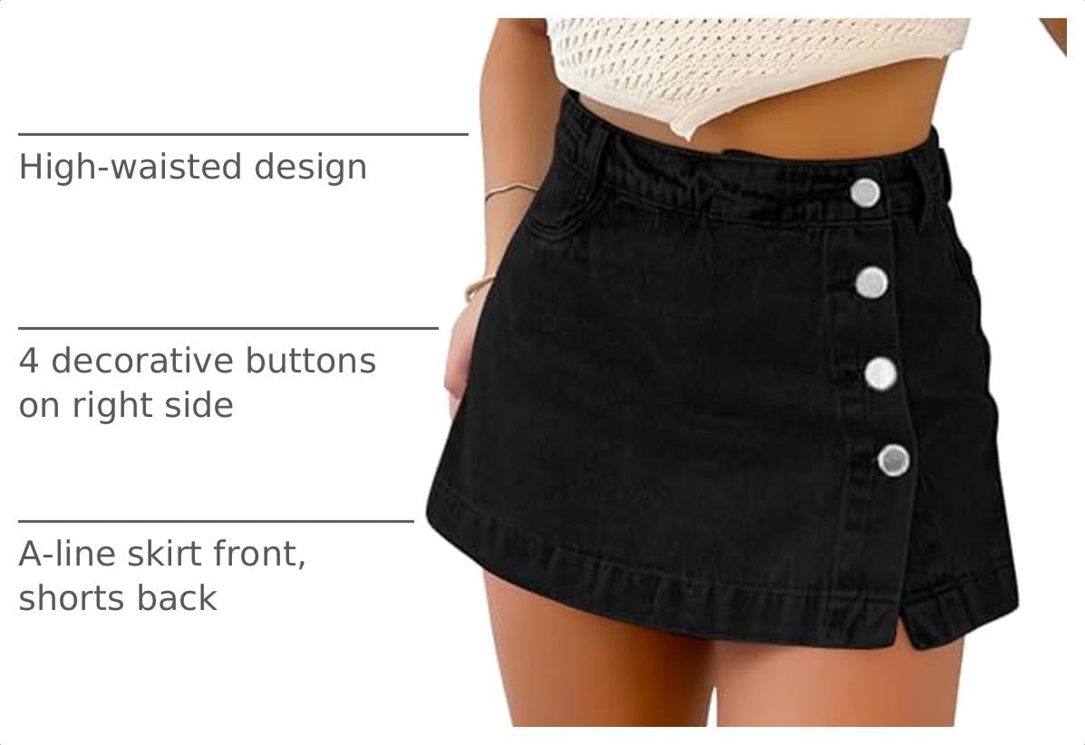 Denim Skort for Women Slit Casual Stretchy Jean Skirt with Shorts