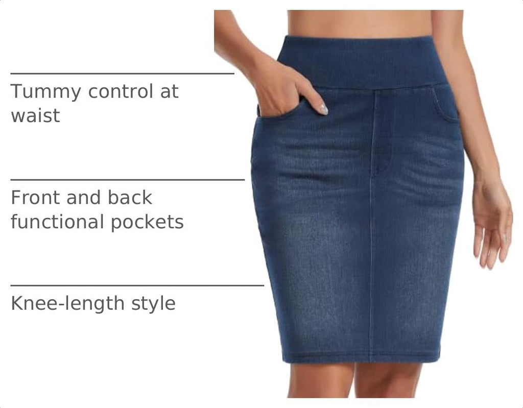 THE GYM PEOPLE Women's High Waist Pencil Jean Skirts Stretchy Denim Skirt