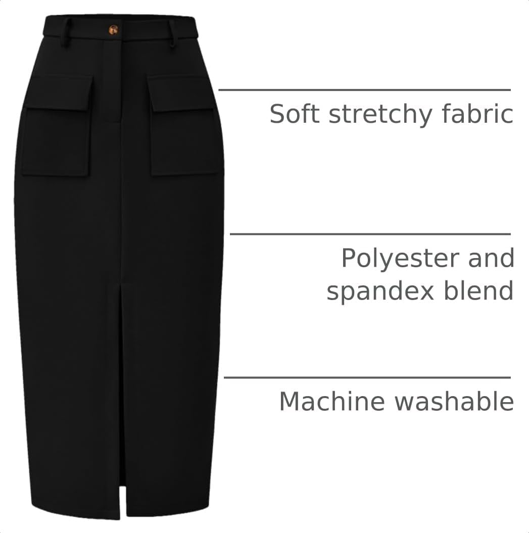 KIRUNDO Womens High Waist Cargo Midi Pencil Skirt