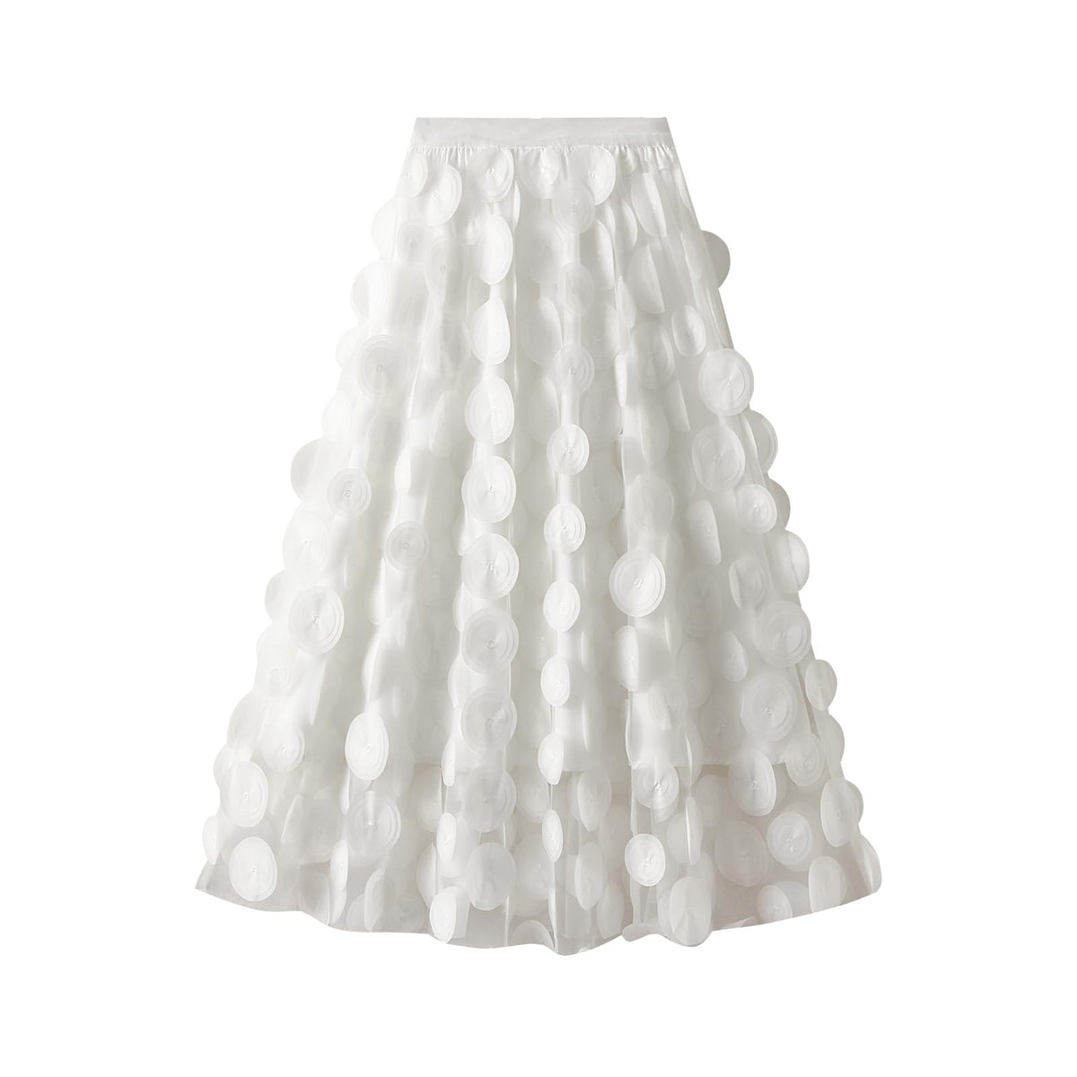 Tulle Skirt Women 3D Polka Dot Elastic Waist Mesh Flowy A-Line Midi Skirts Wedding Halloween Party Outfit