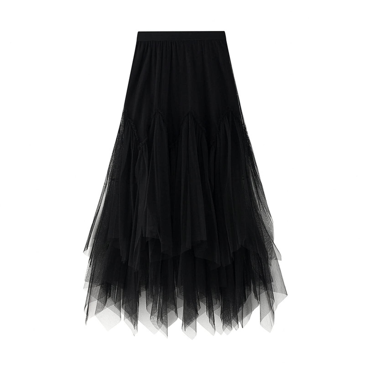 Women's Tulle Skirt Formal High Low Asymmetrical A-Line Fairy Elastic Waist Layered Long Midi Skirts
