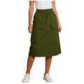 Women's Cargo Midi Skirt Elastic High Waist Utility Work Office Skirts with Multi-Pockets Loose A-Line Casual Outdoor