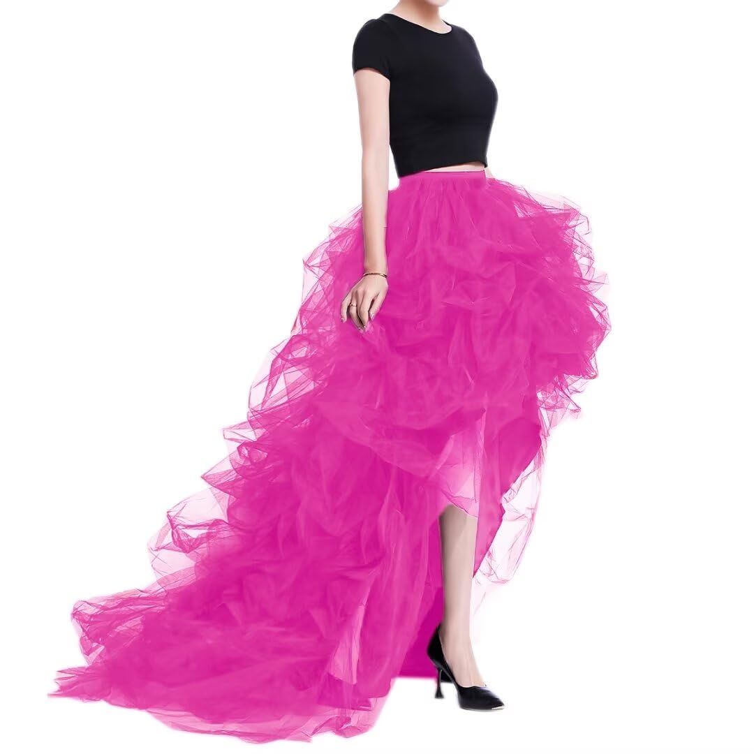 WDPL Women’s High Low Ruffled Tulle Skirt, Long Back Hem for Party Evening