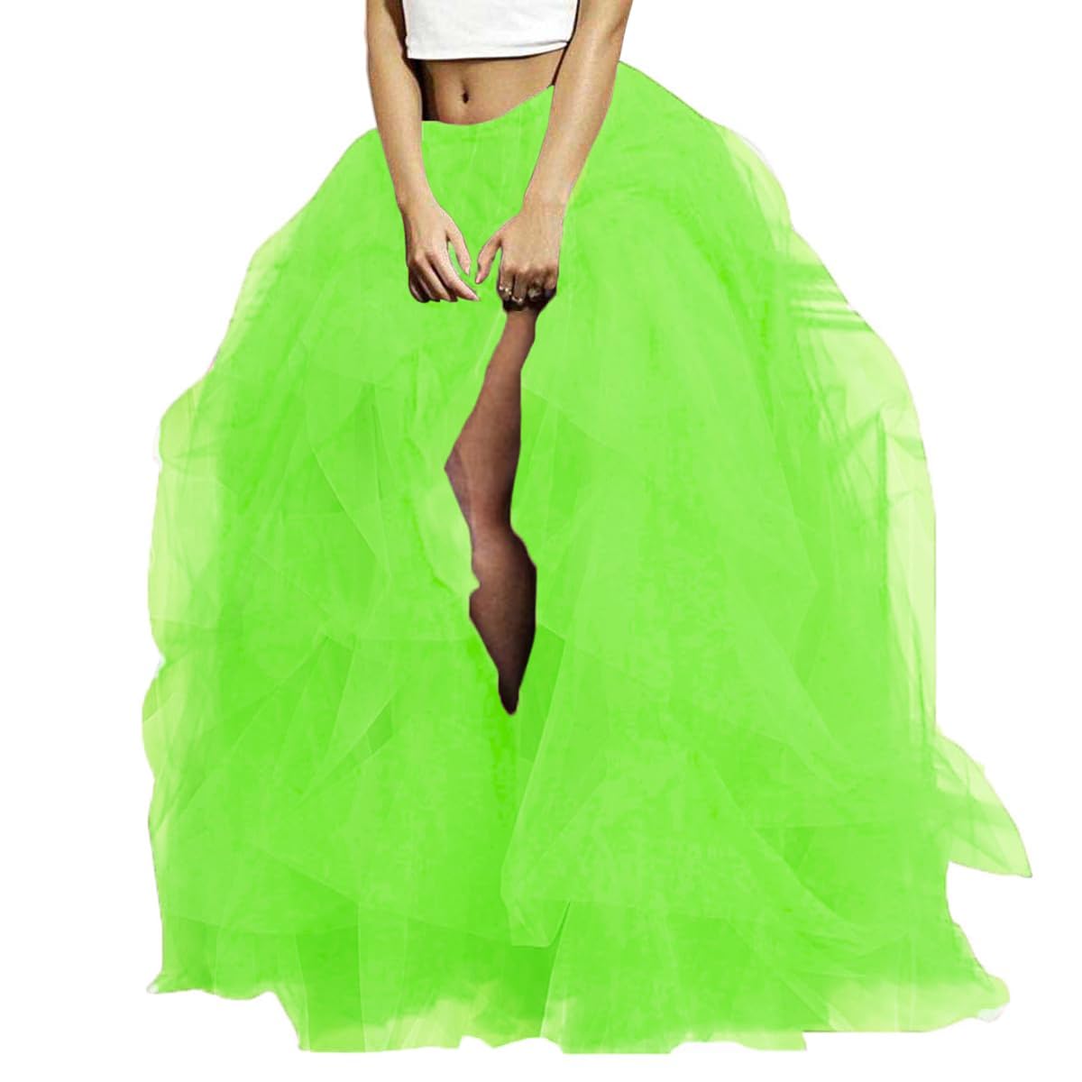 WDPL Women's Long Maxi Slit Tulle Special Occasion Bustle Night Out Skirt