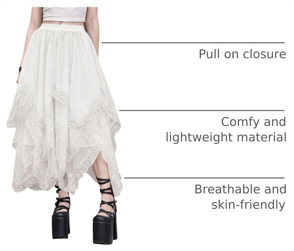 SHENHE Women's Lace Trim Layered Mesh Tulle Skirt Asymmetrical Goth Skirt