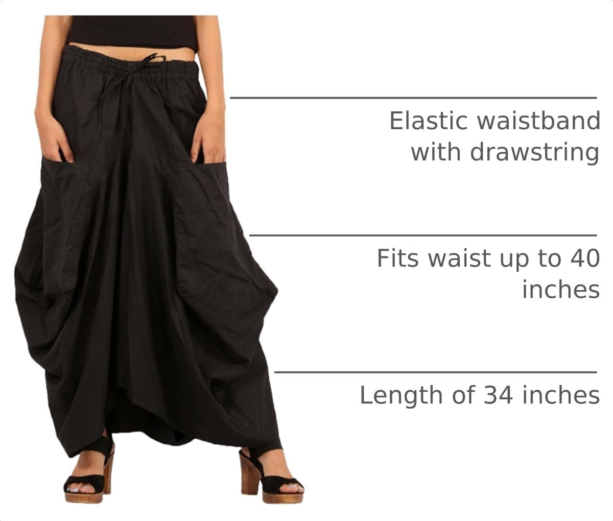SARJANA Women Cotton Solid Pockets Skirt Hippie Afghani Ethnic