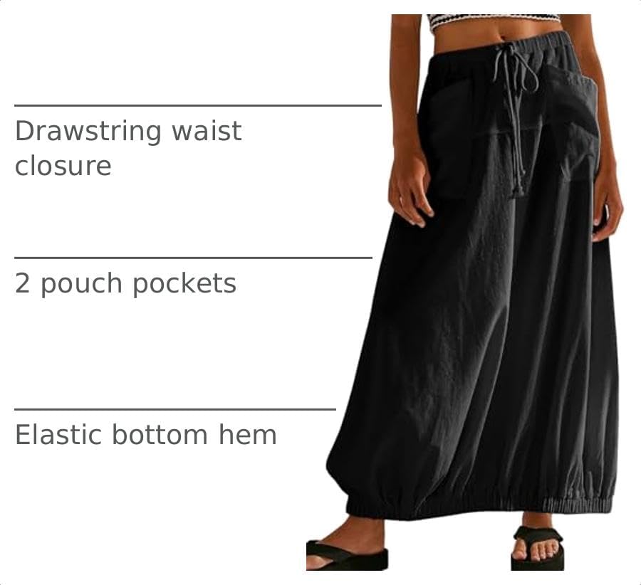 CHARTOU Women Baggy Parachute Skirt Comfy Casual Cotton Y2k Cargo Maxi Long Skirt