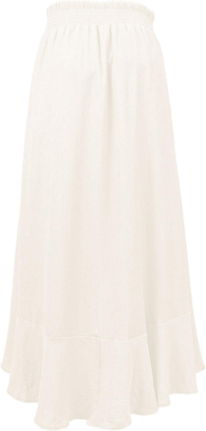 Minclouse Women's Elastic Tie Waist Button Down Maxi Skirts Casual Loose Flowy Swing Slit Front Dress