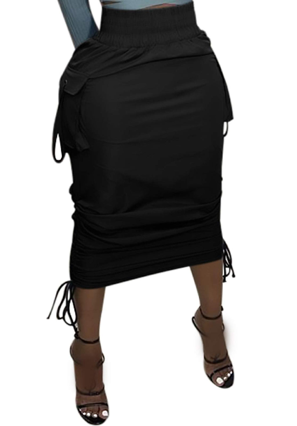 Voghtic Women’s Cargo Drawstring Ruched High Waist Pencil Long Skirt