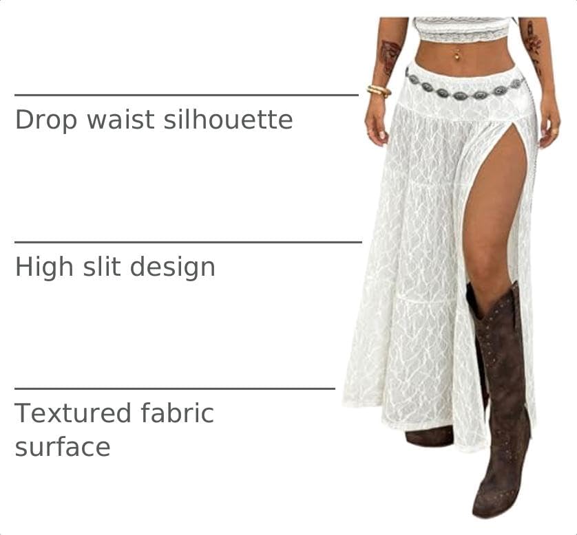 RoseSeek Women's Western High Low Fringe Cowgirl Boho Lace Maxi Skirt