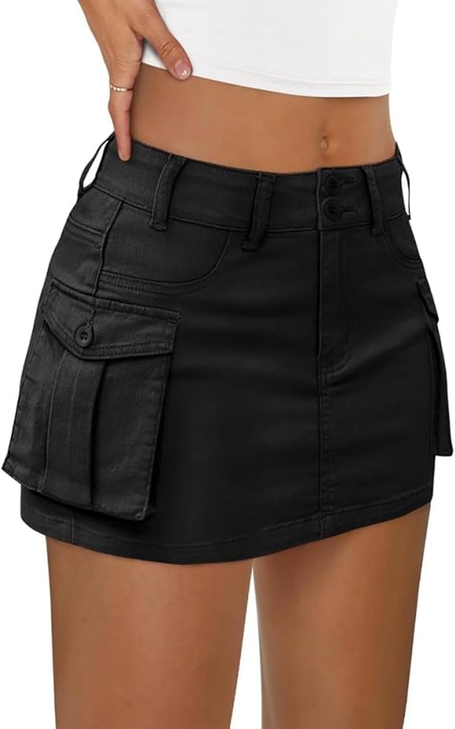 LILLUSORY Women Cargo Mini Skirt Denim Jean Dress with Pocket
