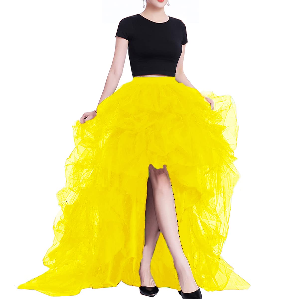 Lisong Women High Waist High Low Layered Tulle Floor Length Spectial Occasion Skirt