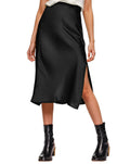Amy Babe Womens Satin Silk High Waist Slit Midi Skirt Long Skirts for Women