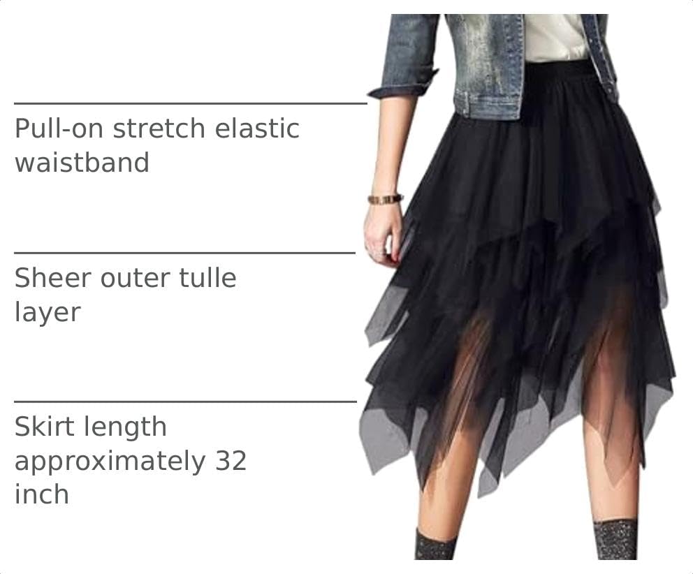 Jogold Womens 3 Layer Tulle Skirt High Waist Asymmetrical Midi Tutu