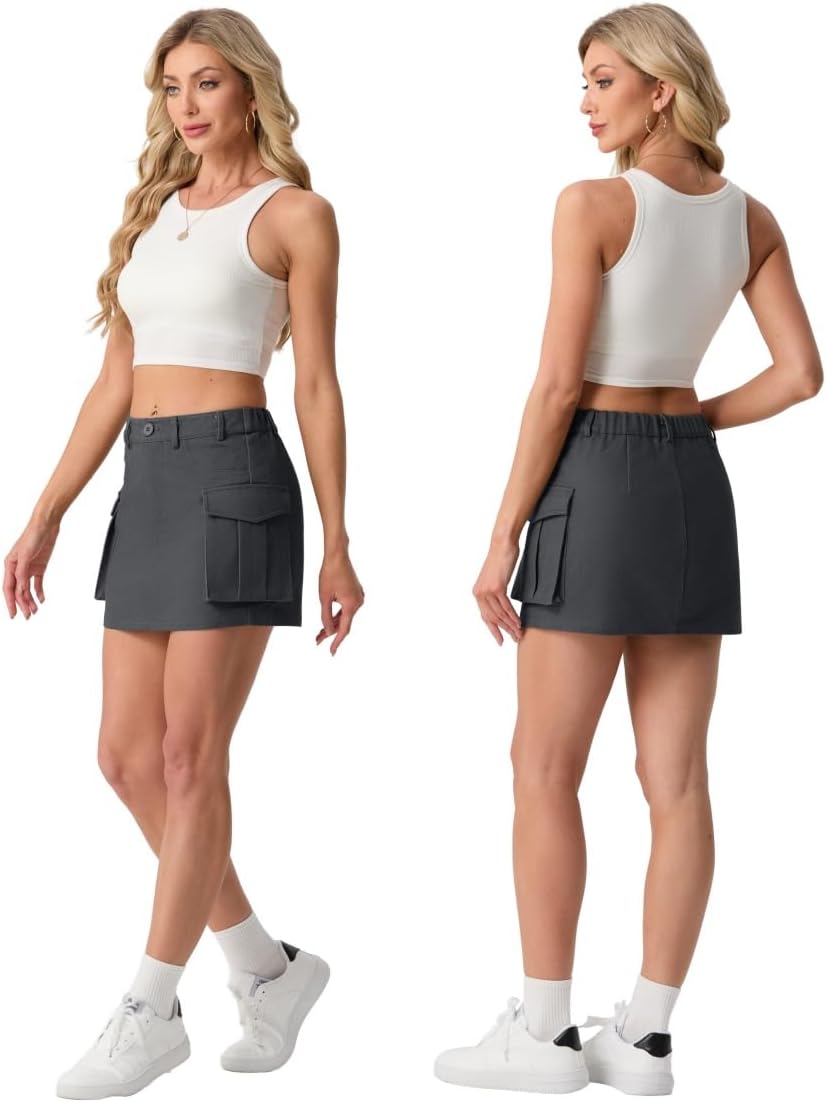 Lepunuo Women's Cargo Mini Skirt Pockets High Waisted Y2K