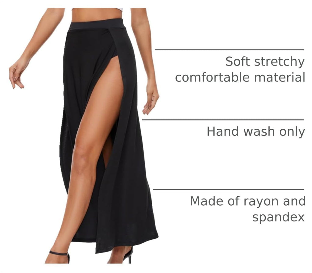 Women's Elastic Waist High Split Wrap Flowy Long Maxi Skirt Plain Side Slit Beach Party Maxi Skirts Renaissance Costume