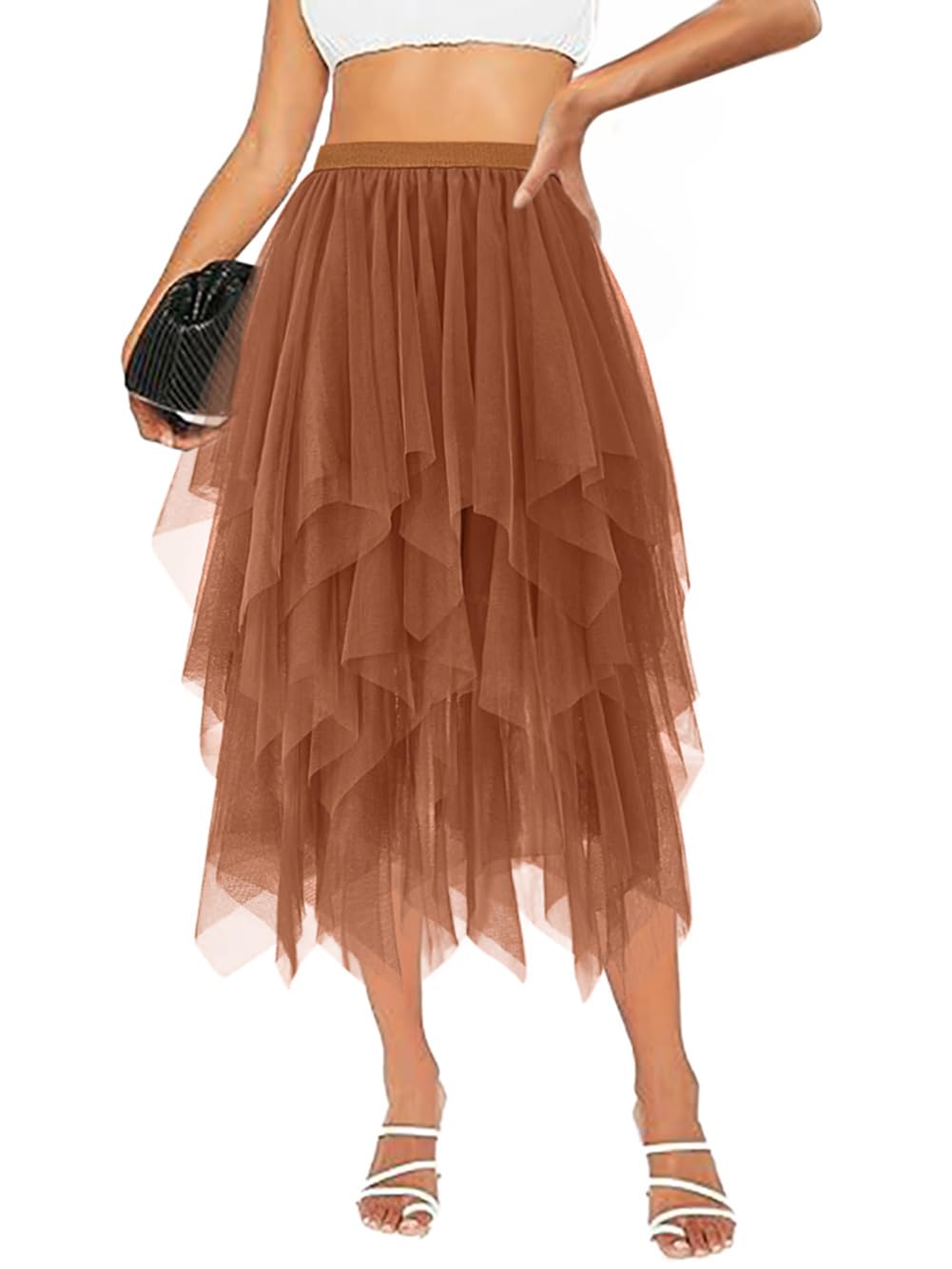 Tulle Skirts for Women Midi Long Tutu Skirt A-Line Mesh Layered Fairy Trendy High Elastic Waist Halloween Skirts