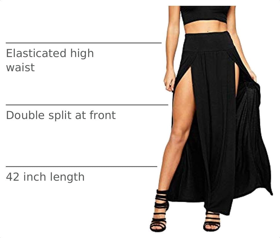 OgLuxe Womens Double Split Maxi Long Skirt Ladies Plain Basic Two Side Slit 4-22