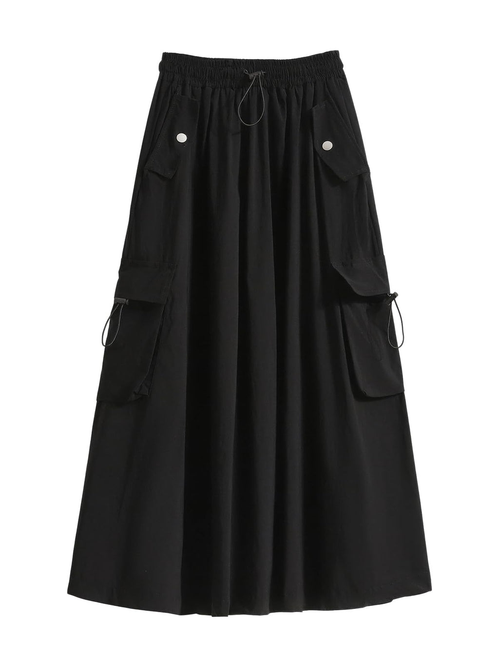 ebossy Women's Vintage Cotton Drawstring Elastic Waist Multi-Pockets Utility Pencil Long Cargo Skirts