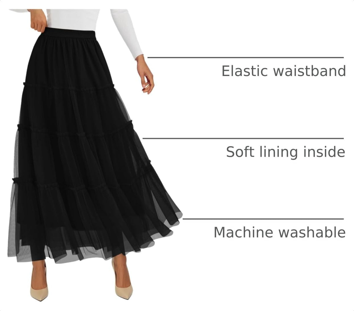 PRETTYGARDEN Women's Fall Soft Tulle Tiered Long Skirt