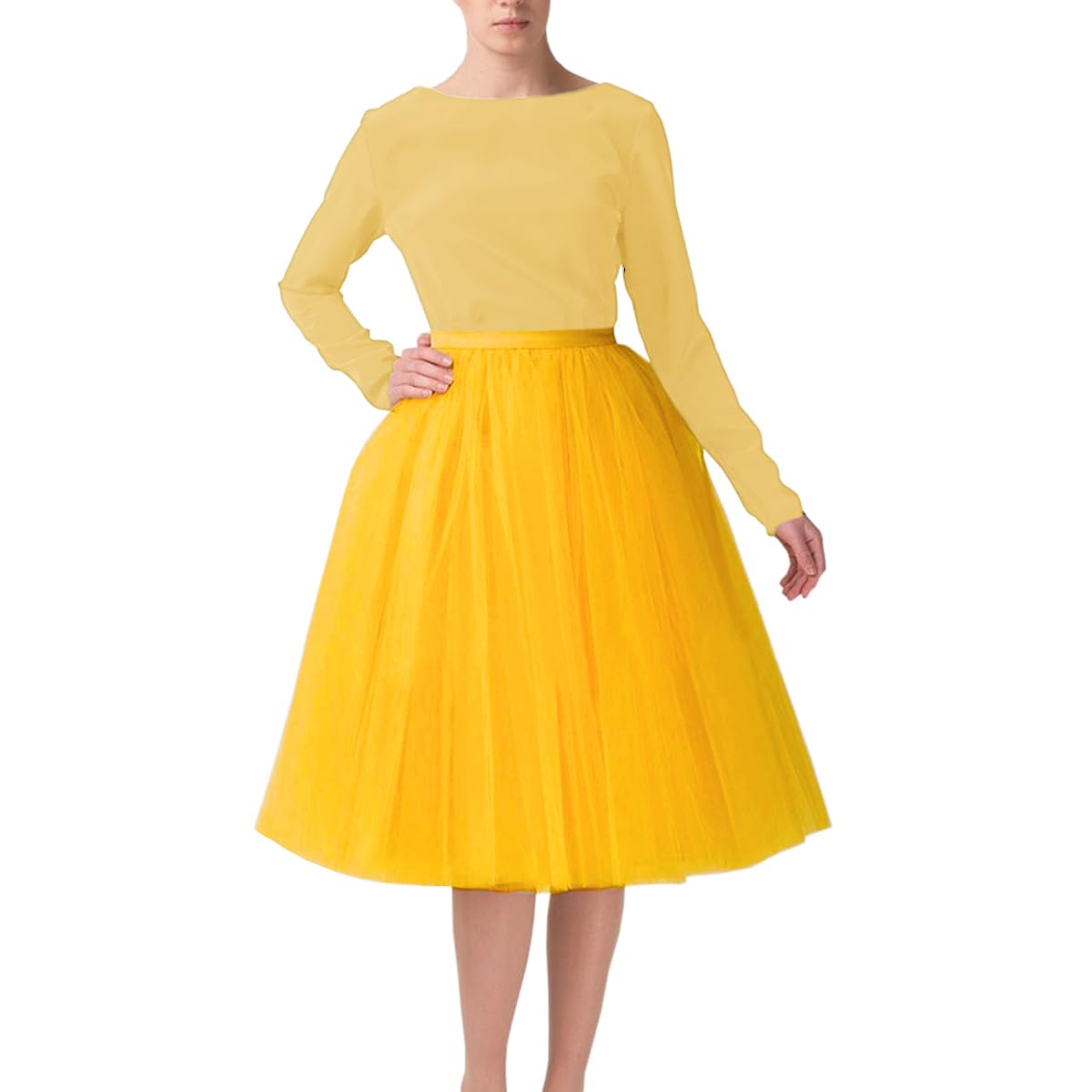 WDPL Women's A-Line Tulle Skirt Elastic Waist Petticoat Bridesmaid Tutu