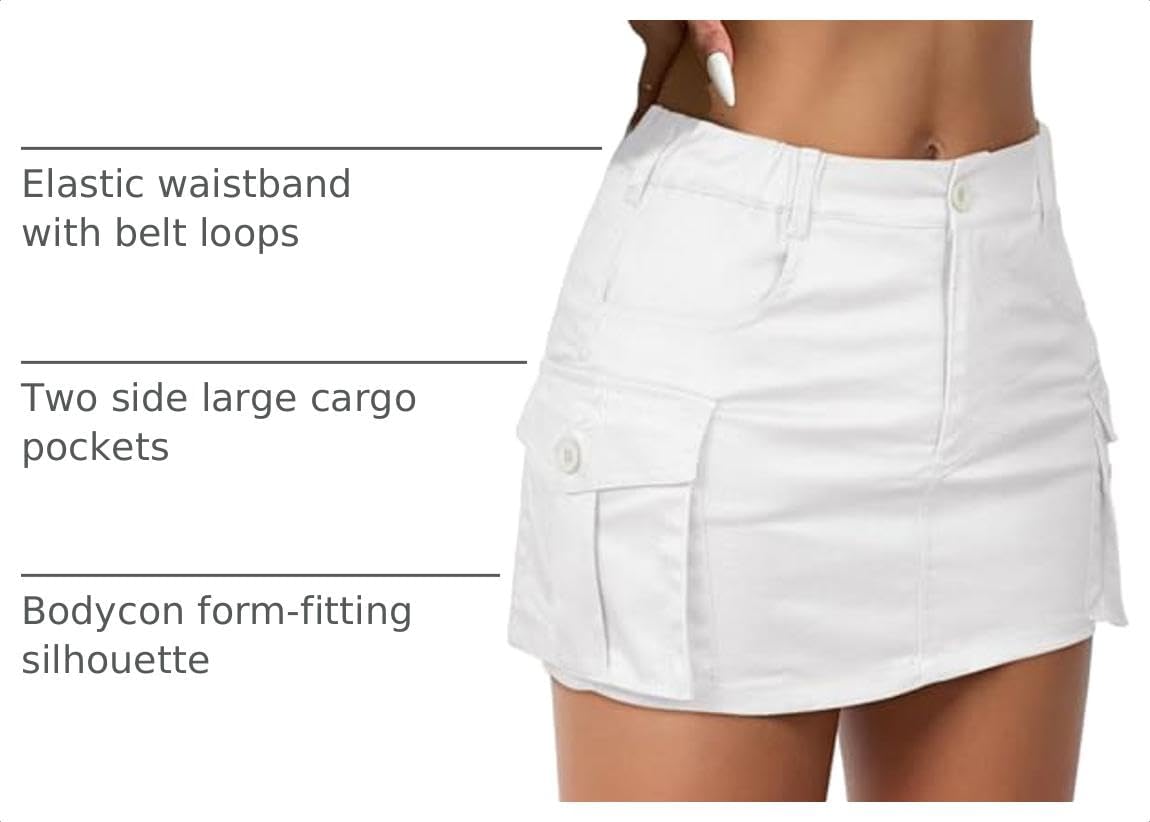 Women Denim Skirt Low Waist Cargo Skirt with Pockets Y2K Button Mini Jean Skirt