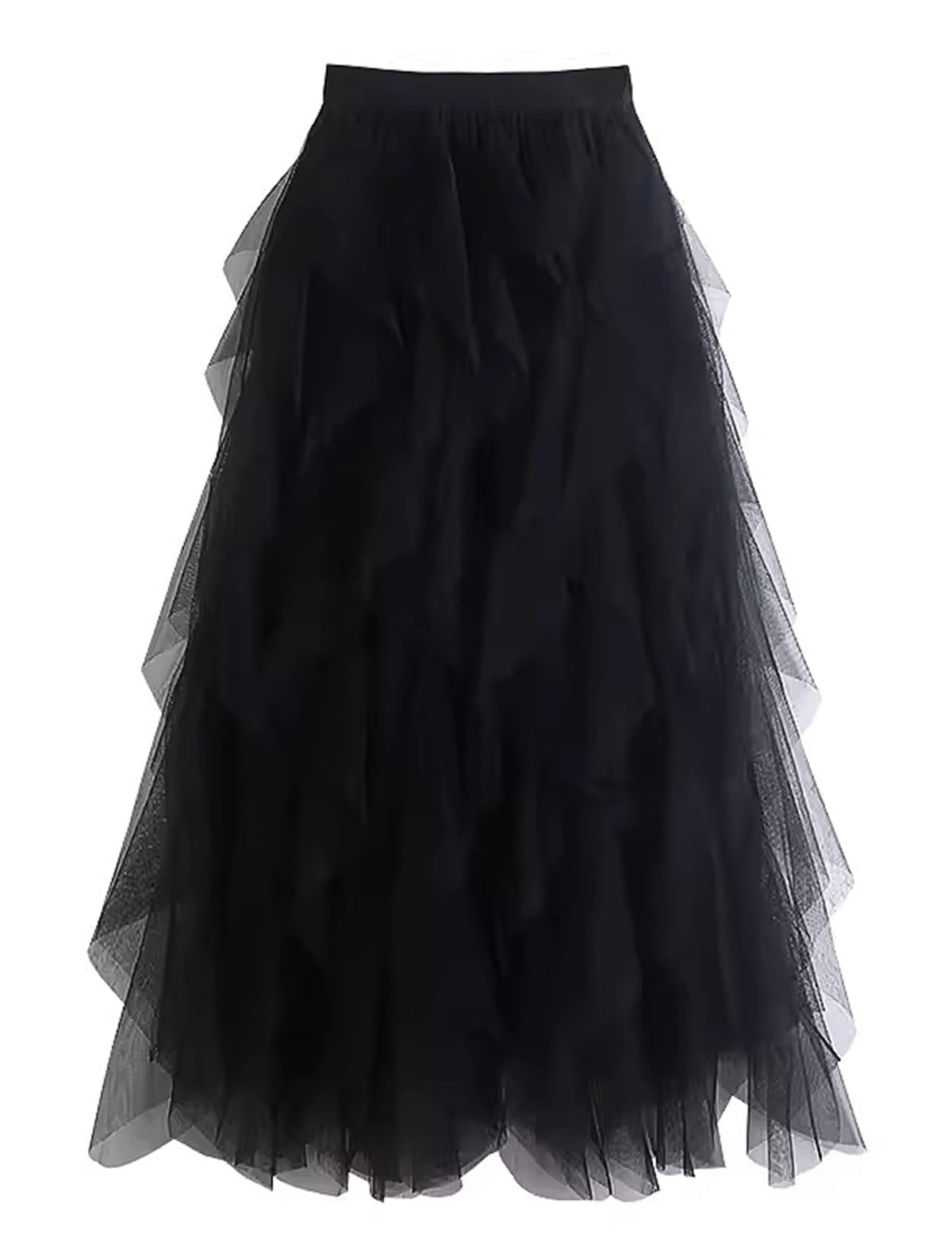 Womens Tulle Skirt A Line Midi Ruffle Mesh High Waisted Formal Fairy Flowy Tiered Skirts