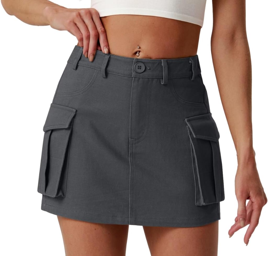 Lepunuo Women's Cargo Mini Skirt Pockets High Waisted Y2K