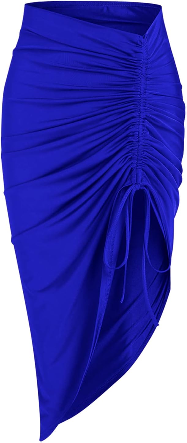 ZAFUL Women's Boho Skirt Asymmetrical Skirts Tied Floral Paisley Printed High Waist Ruched Skirts for Women