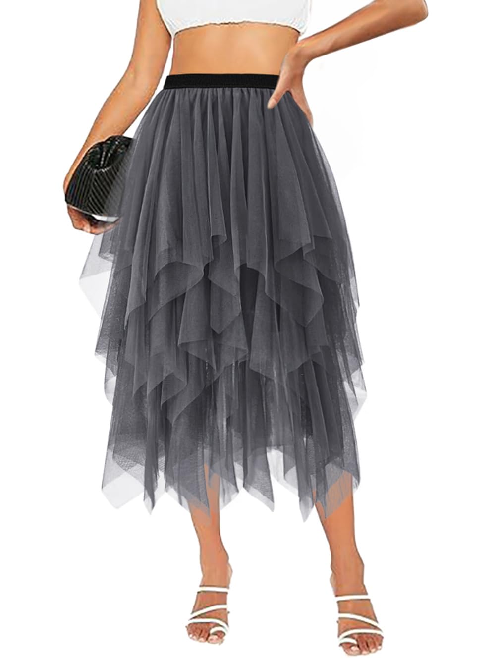 Tulle Skirts for Women Midi Long Tutu Skirt A-Line Mesh Layered Fairy Trendy High Elastic Waist Halloween Skirts
