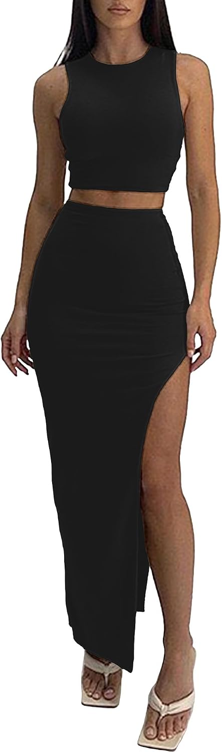 ELLEVEN Sexy 2 Piece Maxi Skirt Sets for Women, Going Out Outfits