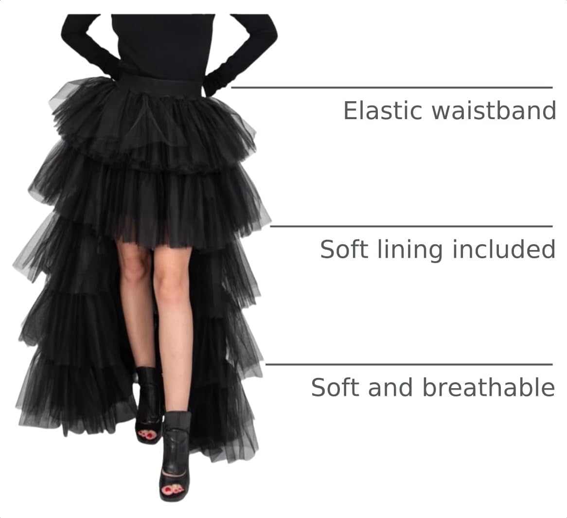 Women's High Low Tutu Skirts Sweet Elastic Waist Tulle Layered Ruffles Mesh Long Tiered Skirt