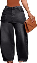 Unybwonn Womens Baggy Cargo Jeans Cowboy Long Skirt Pants with Pockets