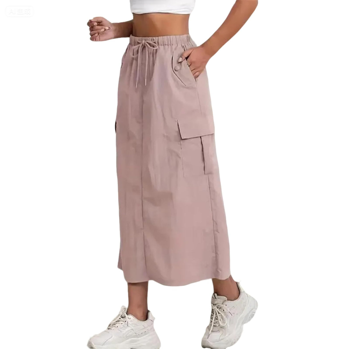 Womens Cargo Skirt High Waisted Drawstring Quick Dry Maxi Skirt Trendy Back Slit A Line Long Skirts Summer Skirts