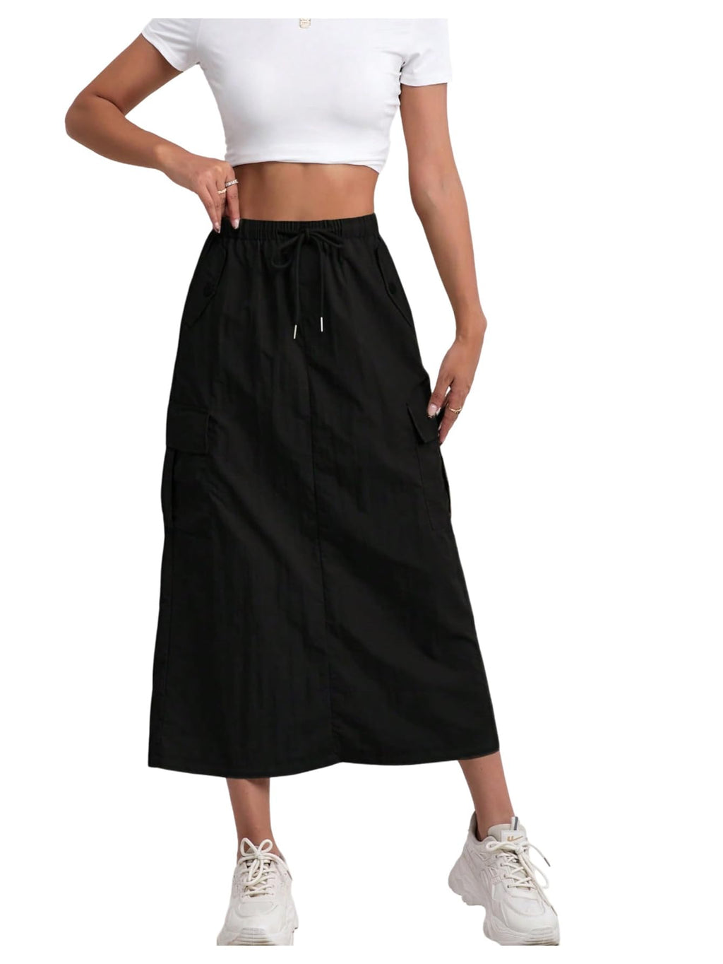 SweatyRocks Women's Y2K Long Cargo Skirt Split Drawstring Waist Casual A Line Skirts with Pockets