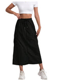 SweatyRocks Women's Y2K Long Cargo Skirt Split Drawstring Waist Casual A Line Skirts with Pockets