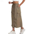 Womens Cargo Skirt High Waisted Drawstring Quick Dry Maxi Skirt Trendy Back Slit A Line Long Skirts Summer Skirts
