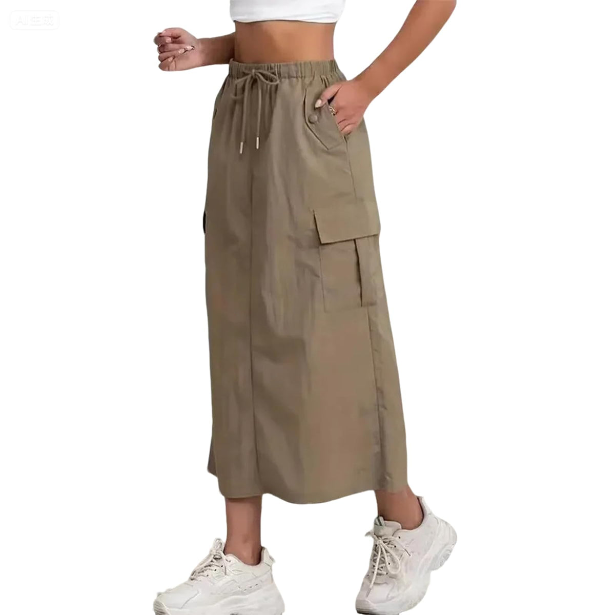 Womens Cargo Skirt High Waisted Drawstring Quick Dry Maxi Skirt Trendy Back Slit A Line Long Skirts Summer Skirts