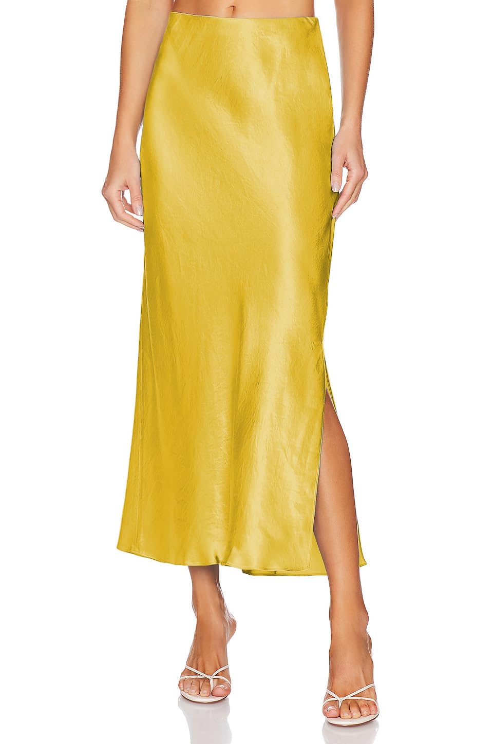 Womens Satin Silk Maxi Slit Skirt Elastic Waistband Leopard Print Maxi Long Satin Slit Skirts for Women