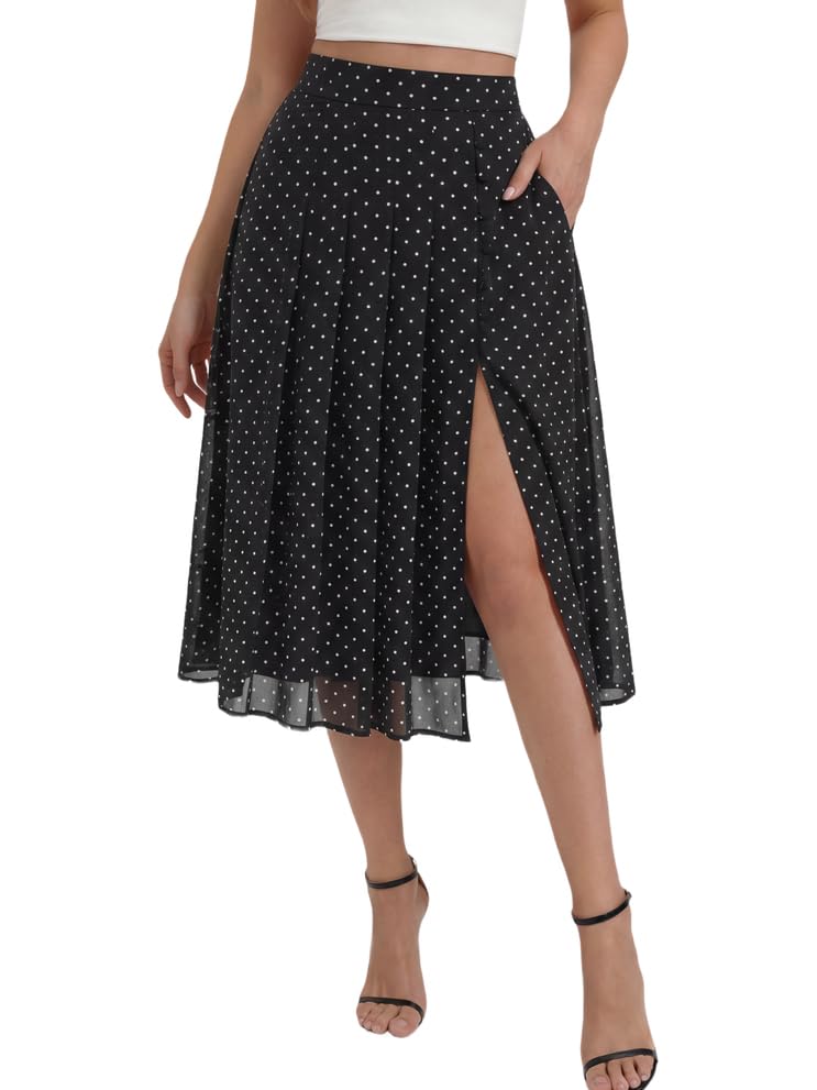 Belle Poque Women's Floral Midi Skirts with Slit High Waist Pleated Skirts Flowy A-Line Skirt with Pockets Spring Summer 2026