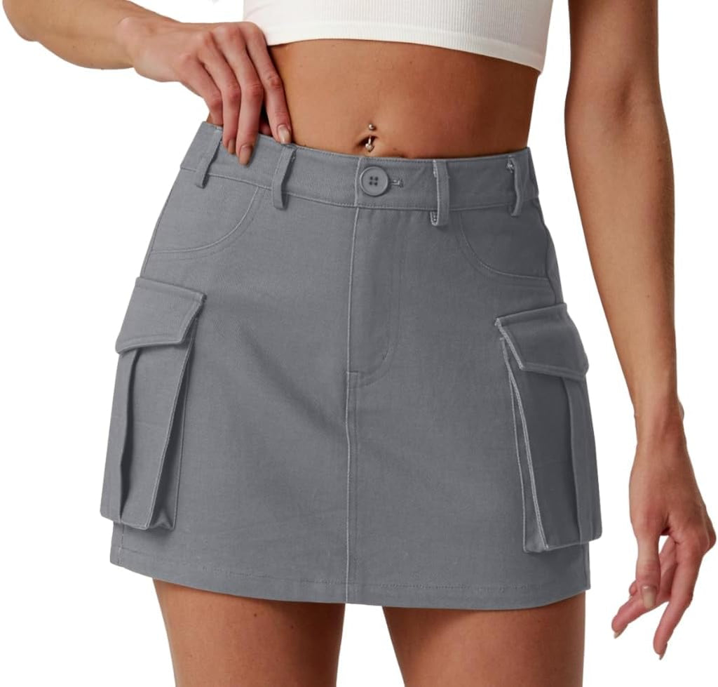 Lepunuo Women's Cargo Mini Skirt Pockets High Waisted Y2K