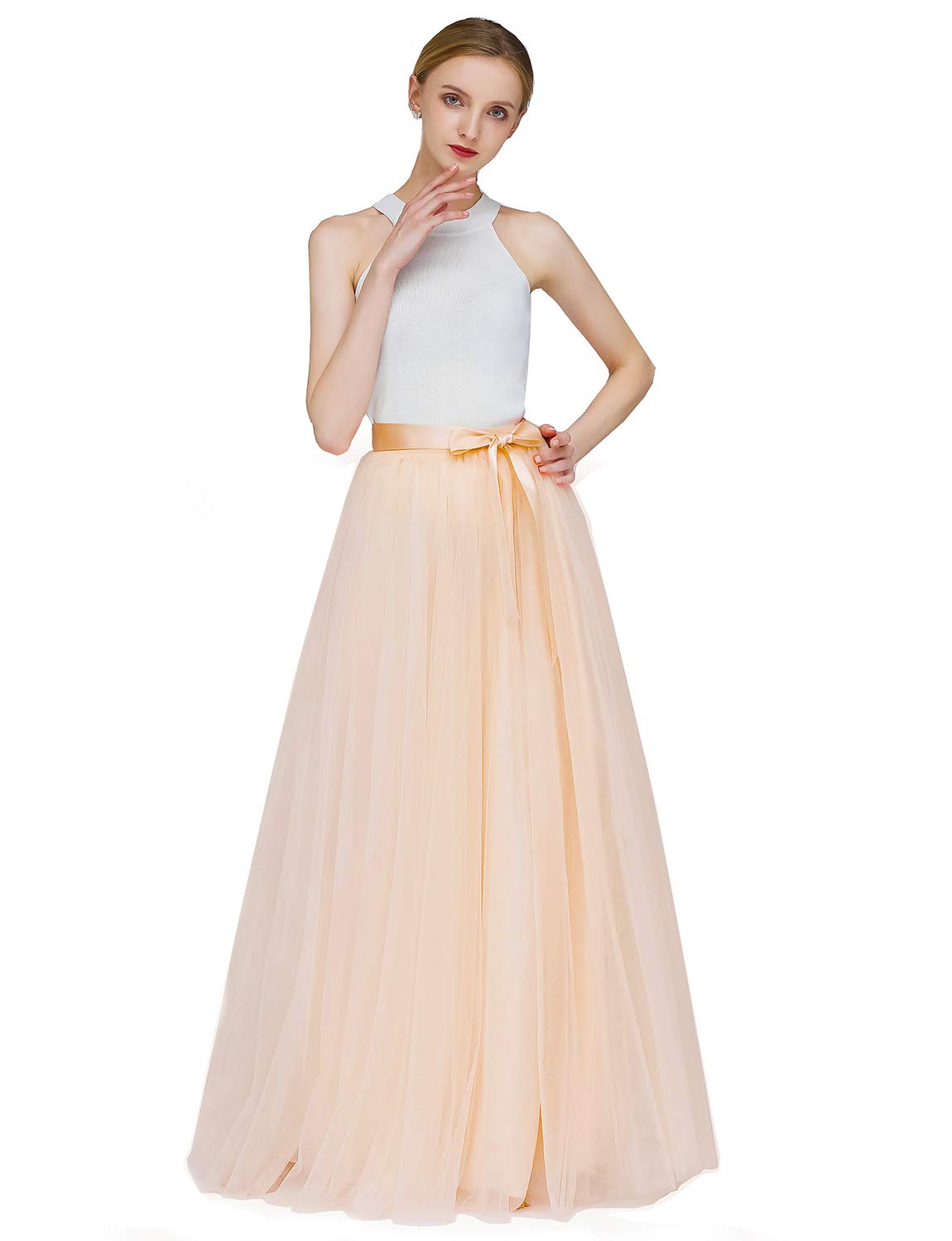 EllieHouse A Line Long Full Bridesmaid Tulle Skirt for Wedding Evening Party Prom P68