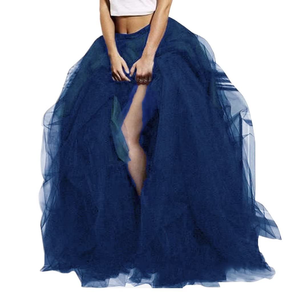 WDPL Women's Long Maxi Slit Tulle Special Occasion Bustle Night Out Skirt